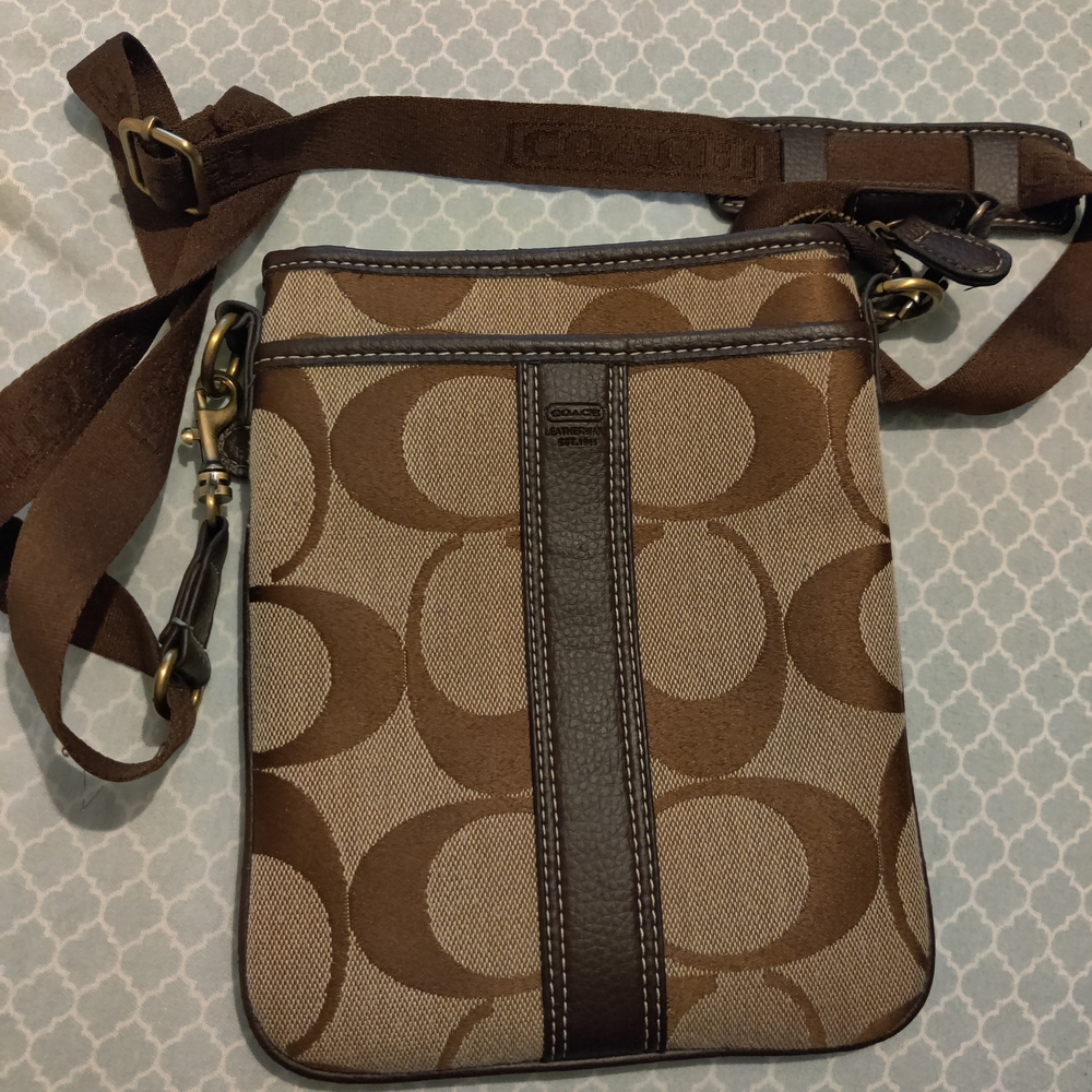 Coach Brown and Tan Signature Crossbody Bag
